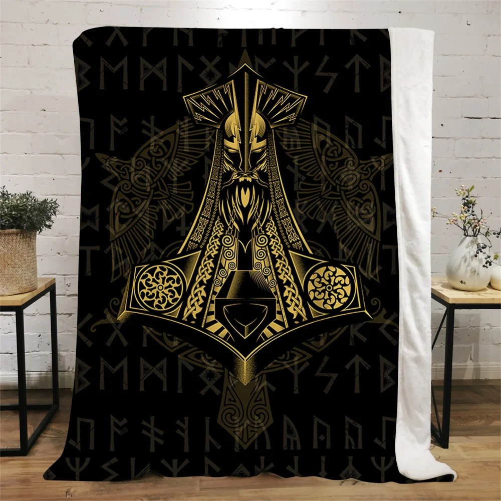Plaid viking marteau de thor doré